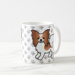 Roter und weißer Papillon Süßer Cartoon-Hund & Pfo Kaffeetasse