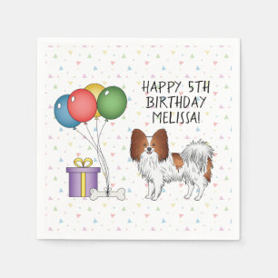 Roter und weißer Papillon Süßer Hund - Geburtstag Serviette
