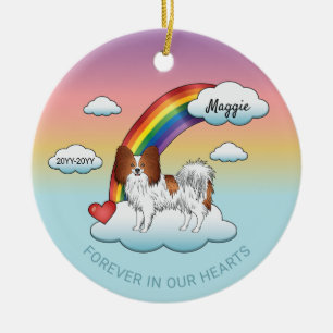 Roter und weißer Papillon Süßer Hund Regenbogen Ge Keramik Ornament