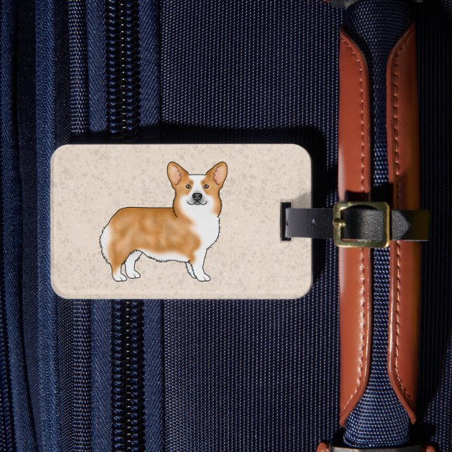 Roter und weißer Pembroke Walisischer Corgi Cartoo Gepäckanhänger (Vorderseite Insitu 4)
