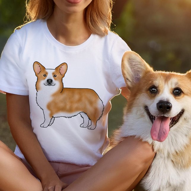 Roter und weißer Pembroke Walisischer Corgi Cartoo T-Shirt (Please note: This image is a digitally created mockup.)