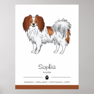 Roter und weißer Phalène-Hund mit eigenem Namen Poster