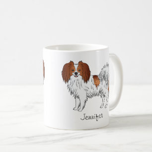 Roter und weißer Phalène-Hund mit Individuelle Nam Kaffeetasse