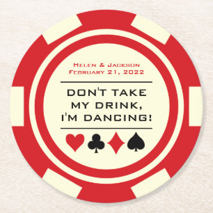 Roter und weißer Poker Chip I'm Tancing Drink Runder Pappuntersetzer
