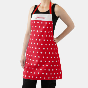 Roter und weißer Polka Dot Personalisierter Name Schürze