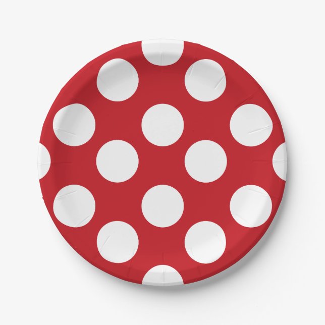 Roter und weißer Polka-Punkt-Papier-Teller Pappteller (Vorderseite)