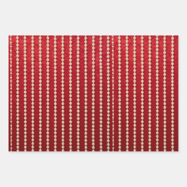 Roter und Weißer Samt-Look Geschenkpapier Set (Vorderseite)