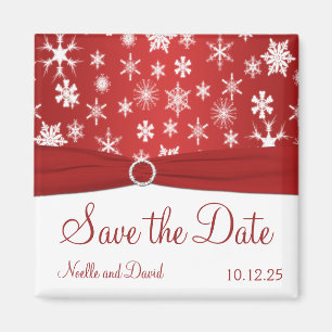 Roter und weißer Schneeflocke-Save the Date Magne Magnet
