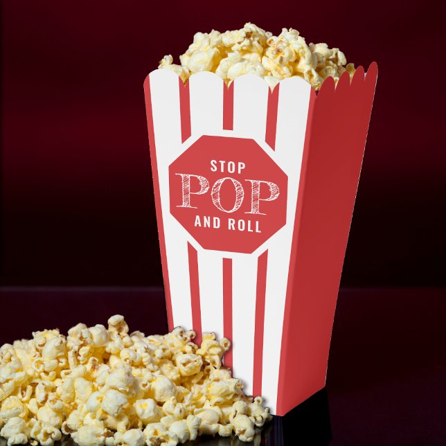 Roter und weißer Streifen Stopp Pop & Roll Funny P Geschenkschachtel (Red & White Striped Stop Pop & Roll Funny Popcorn Favor Boxes
)