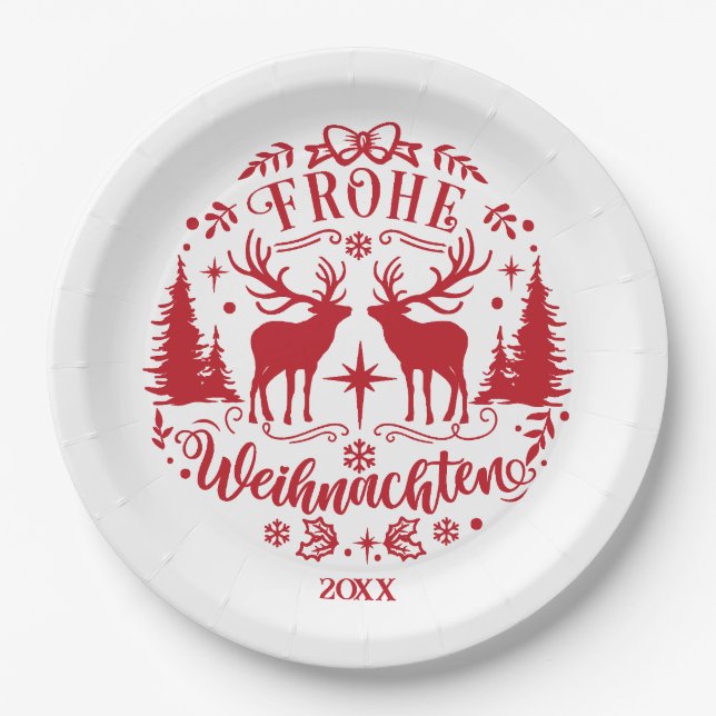 Roter und Weißer Weihnachten  Pappteller (Vorderseite)