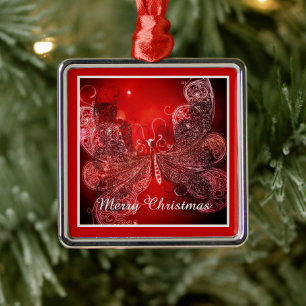 Roter und weißer Weihnachts-Schmetterling Metall-O Ornament Aus Metall