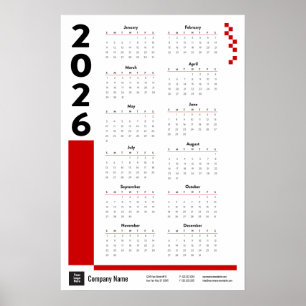 Roter Unternehmenswandkalender-Poster 2026 Poster