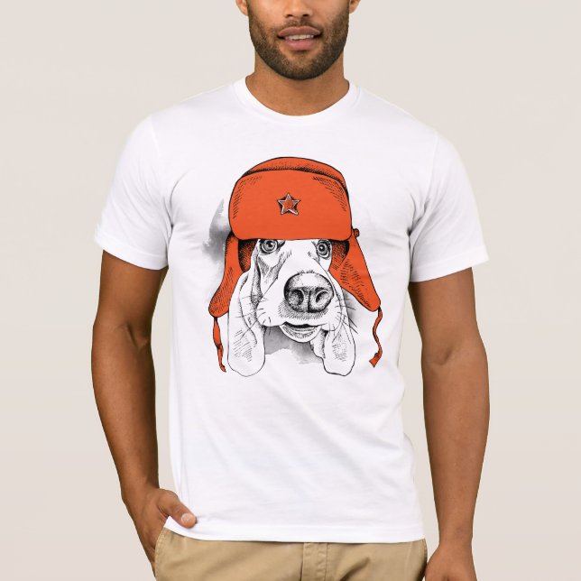 Roter Ushanka Hut Basset Hounds | T-Shirt (Vorderseite)