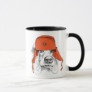 Roter Ushanka Hut Basset Hounds Tasse