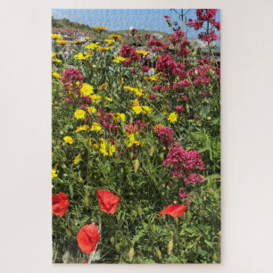 Roter Valerian, Rote Pflaumen und Gelbe Daisien Puzzle