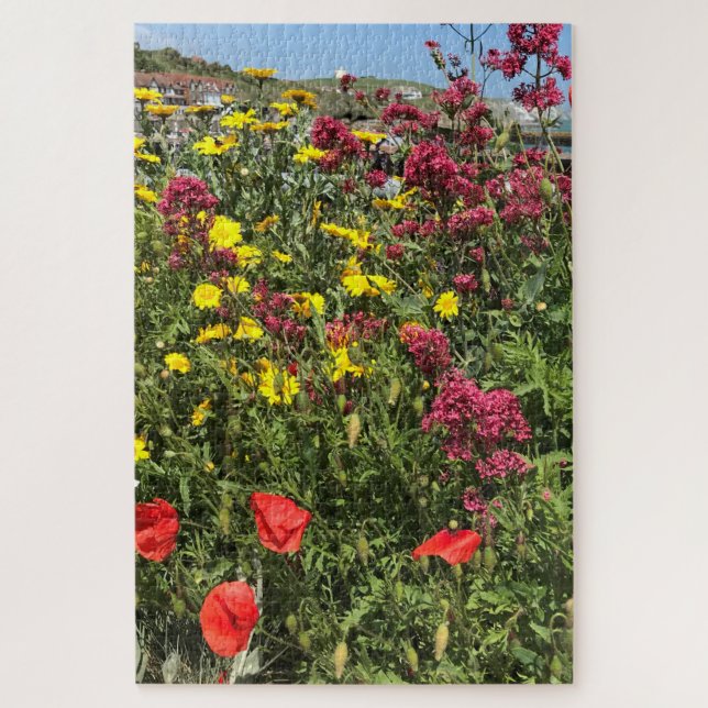 Roter Valerian, Rote Pflaumen und Gelbe Daisien Puzzle (Vertikal)