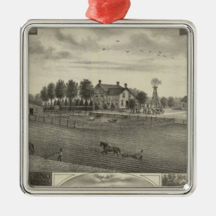 Roter Vermillion Bauernhof auf lager, Havensville, Silbernes Ornament