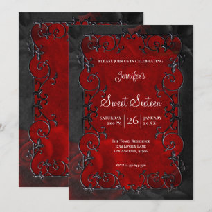 Roter verzierter Rahmen Gothic Sweet 16 Einladung