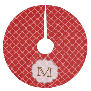 Roter Vierpass-Monogramm-Initial-Baumschürze Polyester Weihnachtsbaumdecke