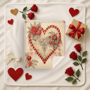 Roter Vintage-Blumen-Herzdruck aus Schmiedeeisen Sherpadecke