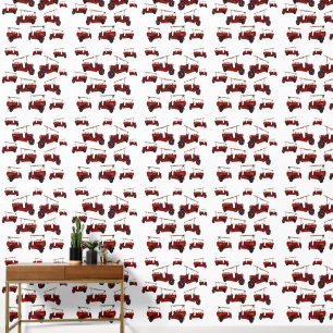 Roter Vintage-Feuerwehrwagen-Muster, Tapete