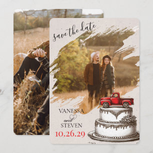 Roter Vintage-LKW Save The Date