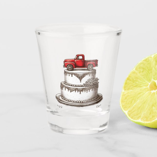 Roter Vintage-LKW Schnapsglas (Vorderseite)