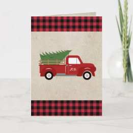 Roter Vintage-LKW-Weihnachtsbaum individuell Feiertagskarte