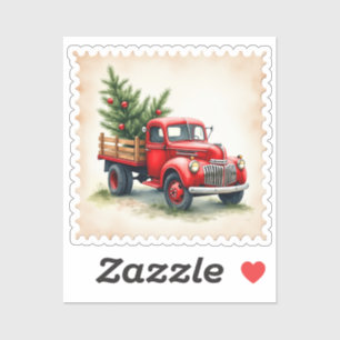 Roter Vintage-LKW-Weihnachtsstempel Aufkleber