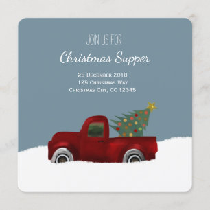 Roter vintage Retro-LKW und Weihnachtsbaum Einladung