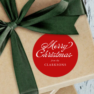 Roter Vintage-Schriftzug Modernes Frohe Weihnachte Runder Aufkleber