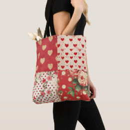 Roter Vintage-Shabby-Chic-Mix aus Punkten, Herzen