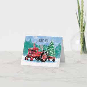 Roter Vintage-Traktor-Weihnachtsbaum-Dankeschön Dankeskarte