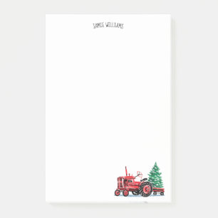 Roter Vintage-Traktor-Weihnachtsbaum mit Namen Post-it Klebezettel