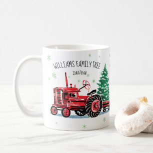 Roter Vintage-Traktor-Weihnachtsbaum Name hinzufüg Tasse