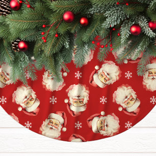 Roter Vintage-Weihnachtsmann-Gesicht-Aquarell Polyester Weihnachtsbaumdecke