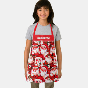 Roter Vintage-Weihnachtsmann-Karo-Weihnachten Kind Schürze