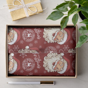Roter Vintage-Weihnachtsmann Nordpol Post Weihnach Seidenpapier