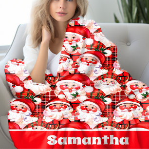 Roter Vintage Weihnachtsmann Tartan Karo Weihnacht Fleecedecke