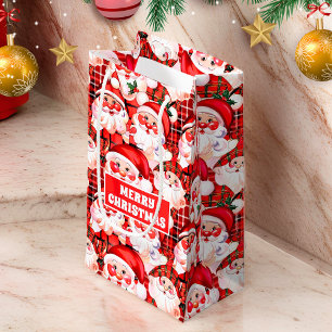 Roter Vintage-Weihnachtsmann-Tartan-Karo-Weihnacht Kleine Geschenktüte
