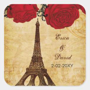 roter Vintager Eiffel-Turm Paris schlägt Siegel Quadratischer Aufkleber
