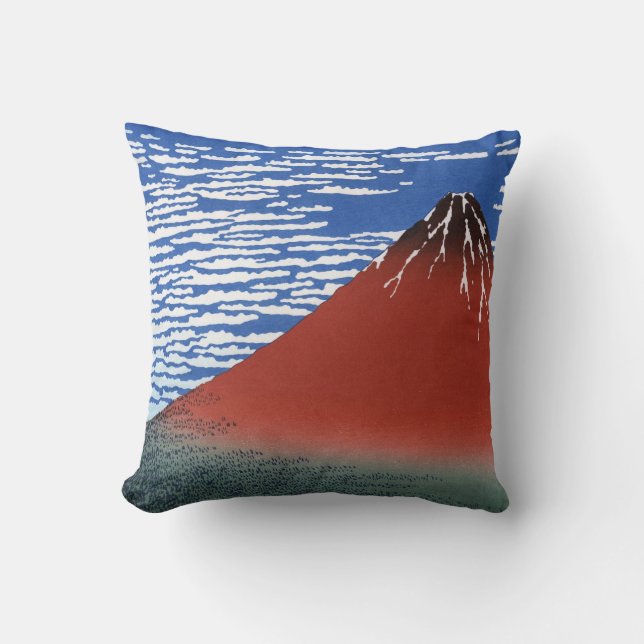 Roter Vintager Japaner-Druck des Fujisans Kissen (Vorderseite)
