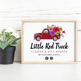 Roter Vintager LKW & Blume Florenz Marketing Zeich Poster