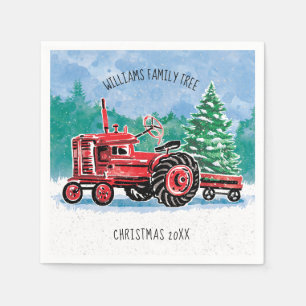 Roter Vintager Traktor-Weihnachtsbaum addieren Serviette