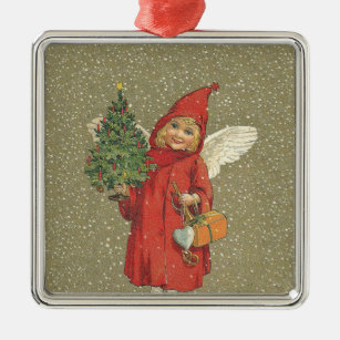 Roter Vintager Weihnachtsengels-Baum Silbernes Ornament