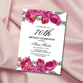 Roter Violet Peony Floral Greenery 70. Geburtstag Einladung