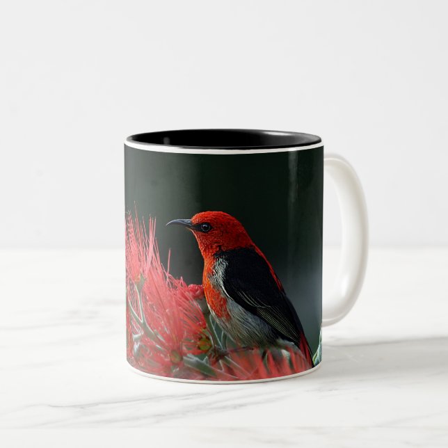 Roter Vogel am Zweig - Elegante Tasse (VorderseiteRechts)