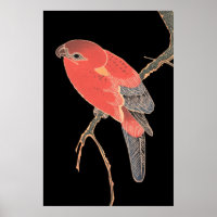Roter Vogel im japanischen Stil Vintage-Wandkunstp