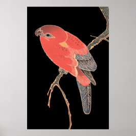 Roter Vogel im japanischen Stil Vintage-Wandkunstp Poster