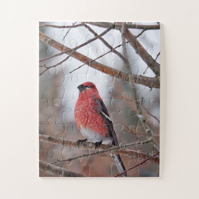 Roter Vogel im Winterschnee Puzzle (Vertikal)